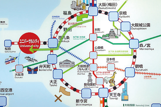 大阪・京橋・鶴橋方面からユニバーサルシティ方面直通電車のイメージ